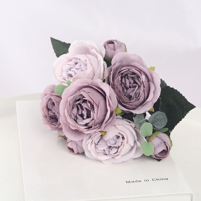Perle Rareit - Simulazione Pink Bouquet da sposa Faux decorazione floreale muro verde fiore seta soggiorno decorazione (viola)