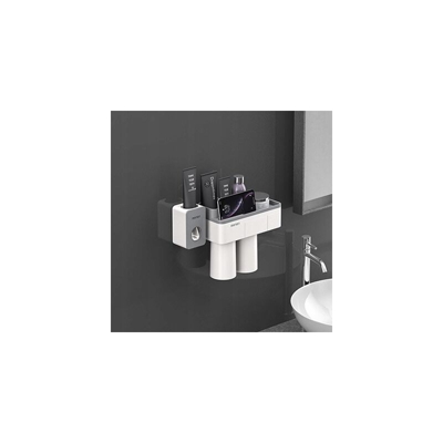 Supporto per il bagno Supporto a parete 2 tazze + scatola di immagazzinaggio per dentifricio a muro Media di stoccaggio senza perforazione con