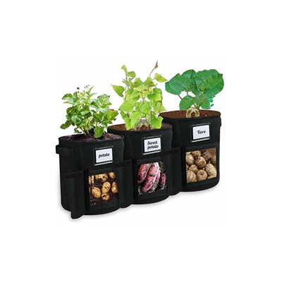 Agoer - 3 sacchetti per patate â?? Sacchetti per piante, 6 etichette per piante, 7 Gallons Grow Bag da giardino, in tessuto non tessuto, con finestra