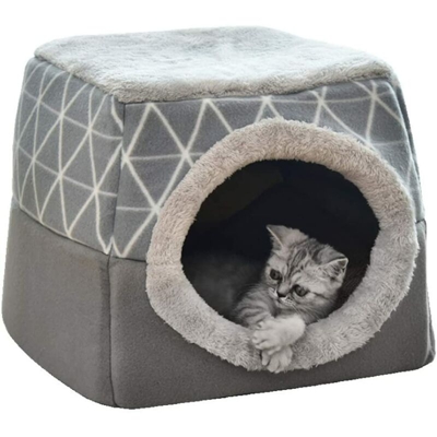 Cat Hole Cat House Cat Bed Pet Nest Nest Sleeping Bag 2 in 1 Abbraccio pieghevole Cave Capsula Cat Cat Villa casalinga Chiuso CHENIL, Grigio XL