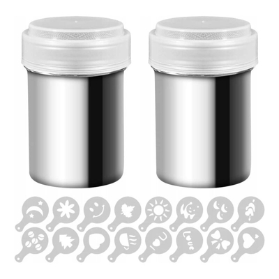 Perle Rareit - Paia del setaccio in acciaio inossidabile per spruzzare la polvere di caffè, il cacao, la cannella, con 16 coperchi di modelli diversi