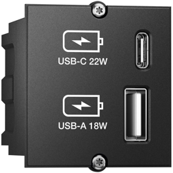 Keystone 917227 - Modulo USB a doppio caricatore, 1 USB-C max. 22 W, colore: Nero - Bachmann características