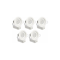 Amazon Basics- Lampadina ad incasso integrato, Rotonda, a LED, Stile Slanciato, da 5W, per foro da 70mm, 2700K, Bianco Caldo, Confezione da 5 características
