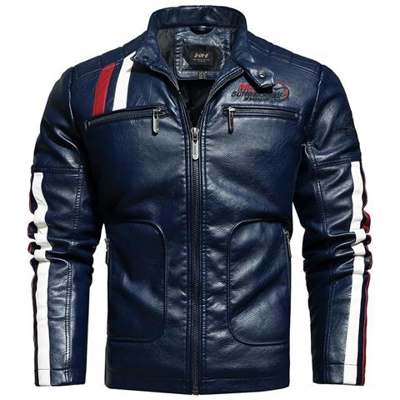 Giacche Retrò Da Uomo In Pu Vestibilità Slim, Capispalla Da Moto Caldo Bomber Militare Cappotto Esterno [ kh168 Blu / 4xl]