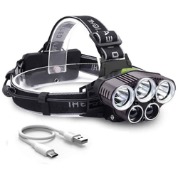 Lampada frontale ricaricabile - Potente illuminazione Ultra USB Ricaricabile Led 4 IPX4 Modalità di illuminazione per il campeggio Caccia da pesca en oferta