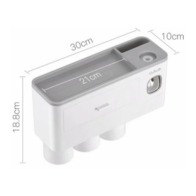 Distributore automatico di dentifricio in dentifricio con tazza, montaggio a parete a parete, set di accessori per il bagno, portaspazzolino (grigio)