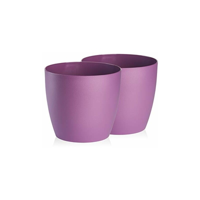 TYMAR Set di 2 vasi per piante in plastica, moderni, opachi, rotondi, colore: viola, ø 14 cm