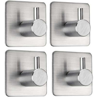 Gancio asciugamano, autoadesivo, rack asciugamani senza fori, porta cappotto a parete, 4 ganci accappatoio in acciaio inox fino a 8 kg, per bagno e