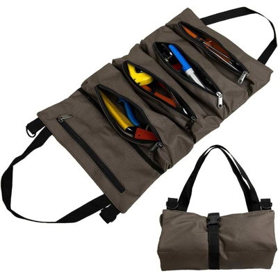 Zagg con 5 tasche con cerniera, Borsa per utensili portatili da 600D Oxford, rotolo Auto Organizer Tool Tool per idraulico elettrico o meccanico
