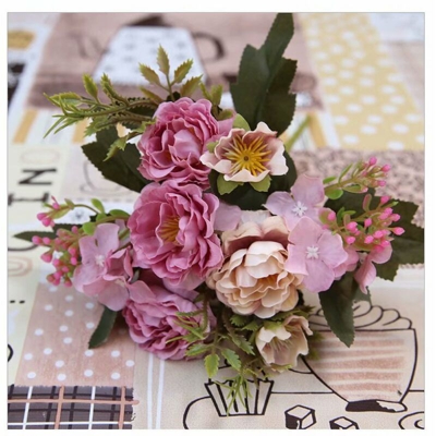 Perle Rareit - Bouquet di simulazione di piccole rose di stile europeo, falsi fiori per la decorazione della casa, bouquet di simulazione (depressivo