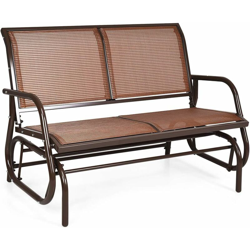 Panchina a Dondolo in Acciaio a 2 Posti con Braccioli, Sedia con Funzione di Altalena, Adatta per Balcone Giardino Cortile, 123 x 71 x 87 cm (Marrone) en oferta
