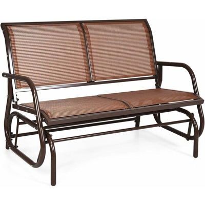 Panchina a Dondolo in Acciaio a 2 Posti con Braccioli, Sedia con Funzione di Altalena, Adatta per Balcone Giardino Cortile, 123 x 71 x 87 cm (Marrone)