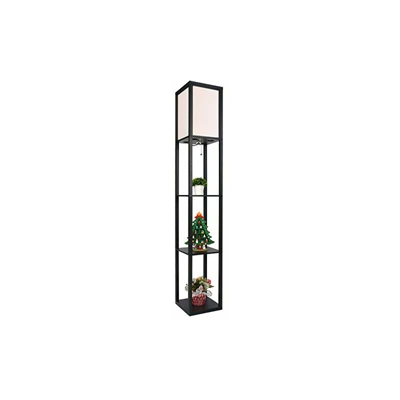 Lampada a stelo con ripiano in legno, illuminazione interna in legno, con scaffali, per camera da letto e soggiorno, nero - Fullwatt