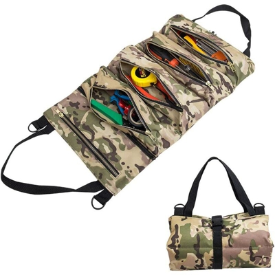 Toolbag con 5 tasche con cerniera, Borsa per utensili portatile da 600D Oxford, rotolo Auto Organizer Tool Tool per idraulico elettrico o meccanico