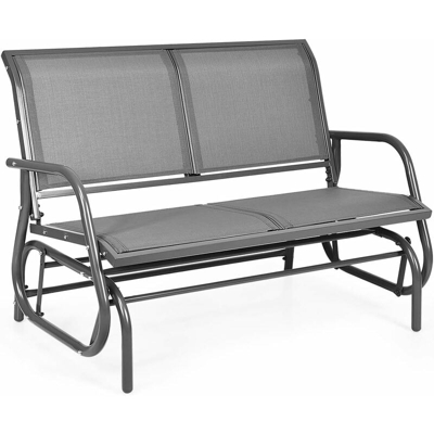 Panchina a Dondolo in Acciaio a 2 Posti con Braccioli, Sedia con Funzione di Altalena, Adatta per Balcone Giardino Cortile, 123 x 71 x 87 cm (Grigio)