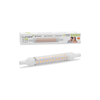 Lampadina a LED versione R7s 118mm da 10W 950lm, sostituisce una lampadina da 75W, calda luce bianca da 3500K Classe energetica A+ - Lumare