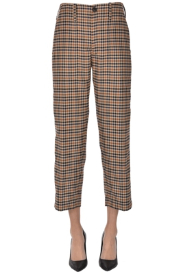 Checked print cropped trousers