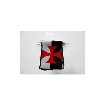 AZ FLAG Ghirlanda 6 Metri 20 Bandiere BEAUCEANT Cavalieri Templari 21x15cm - Bandiera Ordine del Tempio 15 x 21 cm - Festone BANDIERINE