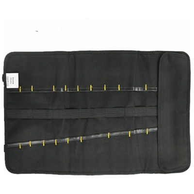 Kit utensili ad avvolgimento nero con fibbia regolabile, 22 scomparti e manico in gomma, materiale di spessore impermeabile 1680D e borsa di