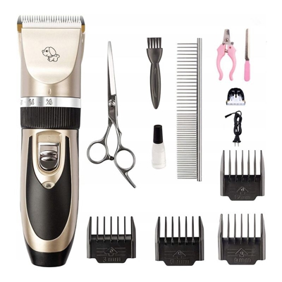 Forbici per cani e gatti, forbici professionali per cani dai capelli lunghi, rasoio elettrico per governare cani, ricaricabile, con 12 accessori e
