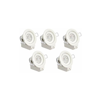 Lampadina ad incasso integrato, Rotonda, a LED, Stile Slanciato, da 7W, per foro da 70mm, 2700K, Bianco Caldo, Confezione da 5 - Amazon Basics