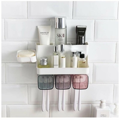 Portaspazzolino per bagno, lotto di tre, con dentifricio