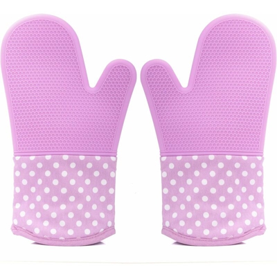 Guanti da cucina silicone antiscivolo con fodera in cotone poliestere trapuntato e strato interno di pane, 1 paio - Viola - Litzee