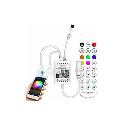 Controller di striscia LED WiFi RGB con telecomando musicale IR 24 pulsanti per strisce 5050, 3528 Stripe, compatibile con Alexa, Google Assistant,