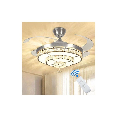 Ventilatore da soffitto a LED con luce e telecomando, 4 ali retrattili, dimmerabile in 3 colori, 3 velocitÃ , 36 W, lampada da soffitto con timer,