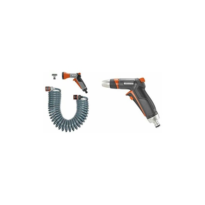 Kit tubo a spirale GARDENA da 10 m: Tubo da giardino a spirale per innaffiare e irrigare & Gardena 18305-20 Premium Lancia Robusta per il Lavaggio e