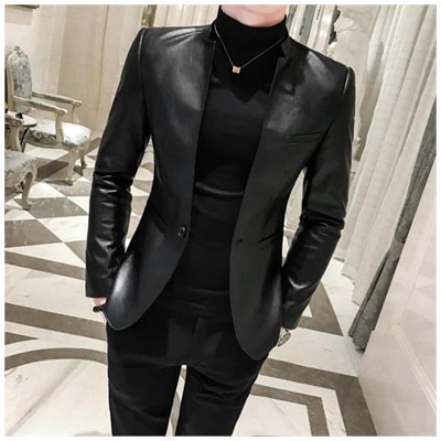 Giacca Di Pelle Un Bottone Business Casual Blazer [ nero / Xxxl]