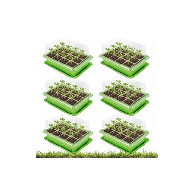 ODOMY Set di 6 mini serre da interni, in plastica, 12 fori, ideale per la coltivazione di piante sementi, mini serre