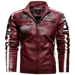 Giacche Retrò Da Uomo In Pu Vestibilità Slim, Capispalla Da Moto Caldo Bomber Militare Cappotto Esterno [ kh188 Rosso / L] precio