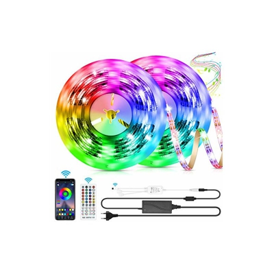 Striscia LED RGB, 10 m, con telecomando, Music-Sync, con controllo app, regolazione timer, cambiamento di colore, per la casa, la cucina, le feste