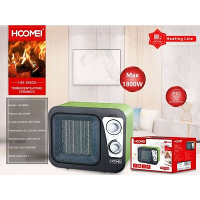 Stufa portatile Design Retrò 1800W in ceramica HM-8860 Verde