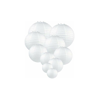 Lanterne bianche rotonde, di carta velina - decorazione da parete, lampada decorativa per compleanno, festa nuziale, nascite - misure assortite - 10Â