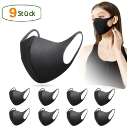 Maschere Bocca Viso Unisex in Cotone Riutilizzabile Anti-Polvere e Inquinamento Confezione da 9 per Ciclismo, Campeggio, Viaggio, Nero - Litzee precio