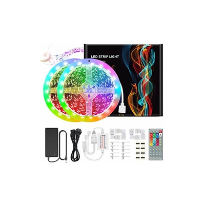 Striscia di luci a LED, 10 m, sincronizzazione con musica, 44 tasti, RF Remote 5050 RGB, 16 colori, per interni ed esterni, soggiorno, camera da