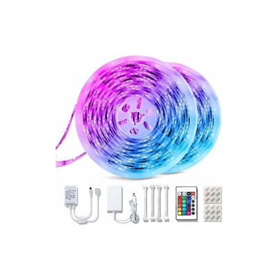 Striscia LED RGB 10 m, con telecomando IR e alimentatore di rete, cambia colore, impermeabile 5050, adatta per casa, festa, cucina, camera da letto,