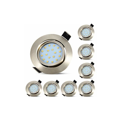 ® - Set di 8 faretti da incasso a LED, ultra piatti, 5 W, 230 V, in acciaio inox spazzolato, orientabili a 40°, colore: Bianco caldo - Hibay