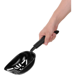 Pet lettiera letame metallo spatola, gatto buco modelli, impugnatura in gomma nera, rivestita precio