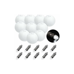 10 lanterne di carta bianca (25 cm) + 10 mini palloncini a LED bianco caldo, rotondi, paralume per matrimonio, giardino, decorazione da giardino precio