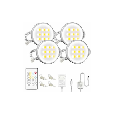 Lampada da incasso a LED bianca, 4 luci per armadio con telecomando, dimmerabile, controllata, calda e modificabile alla luce diurna, lampada a LED