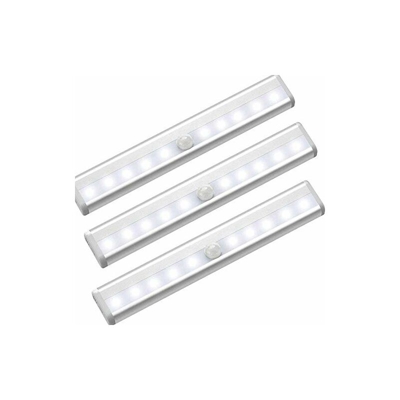 Set di 3 luci per armadio con 10 LED di sensore di movimento senza fili a batterie, lampada da armadio a LED con banda magnetica per armadio, scale,