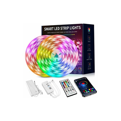 Striscia LED RGB, 15 m, con telecomando, 450 LED, funzione musicale, regolazione timer, controllo app e telecomando, per camera da letto, feste
