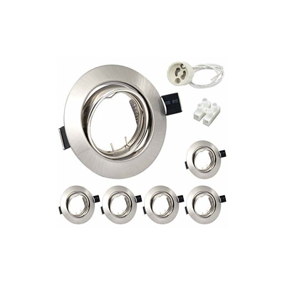 Set di 6 faretti da incasso a LED, GU10, orientabili, rotondi, 230 V, in acciaio inox spazzolato, con attacco per GU10 LED/alogeno