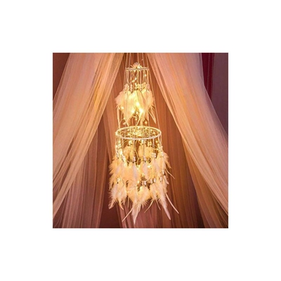 Acchiappasogni con luce a LED, decorazione bianco caldo. Accessorio per camera da letto, ideale per Natale e compleanni A-White - Hittopss