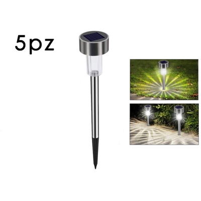 Faretto led picchetto solare luce fredda 5pz segnapasso lampada led giardino
