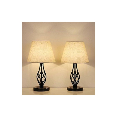 Set di 2 lampade da tavolo vintage con base in marmo e paralume in lino, piccole lampade da scrivania per camera da letto, ufficio, dormitorio