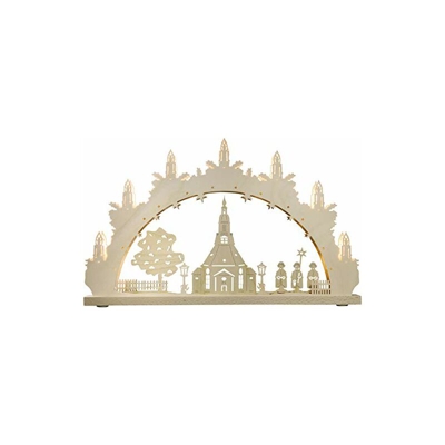 Wigla SB7SK - Arco luminoso a LED 'Chiesa di Seiffen', 7 luci, in legno naturale